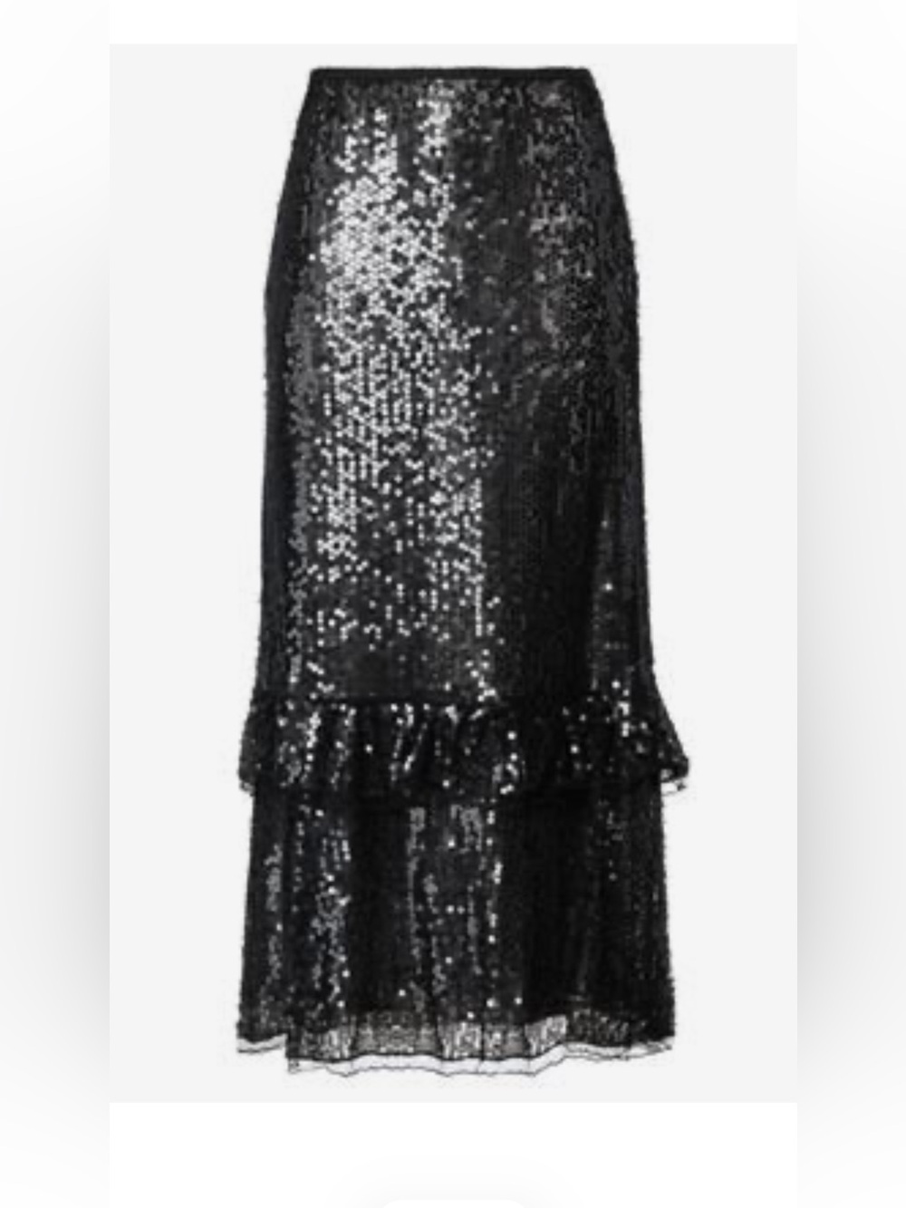 Pinko Black Sequin Maxi Skirt with Ruffle Tier